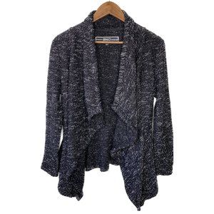 BNCI Blanc Noir Black White Woven Drape Open Front Shawl Long Sleeve Cardigan